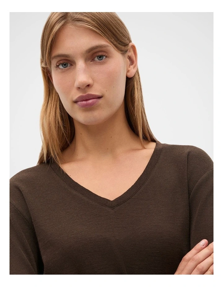 Australian Merino V Neck Top in Coffee Bean image 4