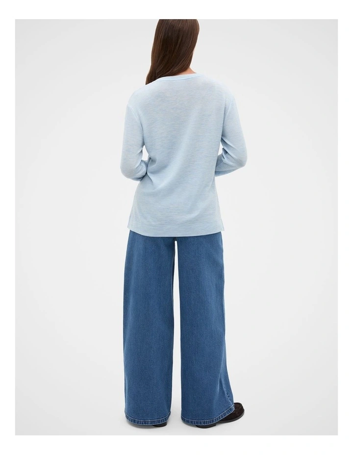 Australian Merino V Neck Top in Soft Blue Marle image 2