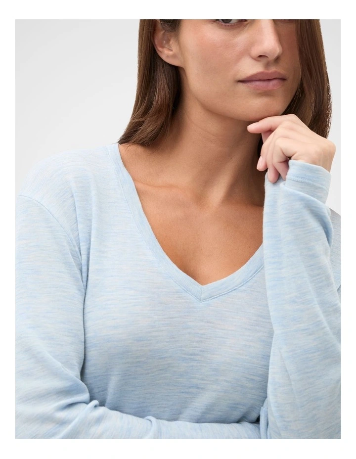 Australian Merino V Neck Top in Soft Blue Marle image 3