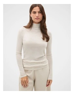 Australian Merino Mock Neck Top in Mist Marle