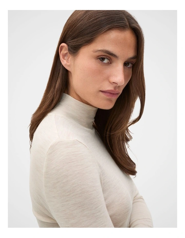 Australian Merino Mock Neck Top in Mist Marle image 3