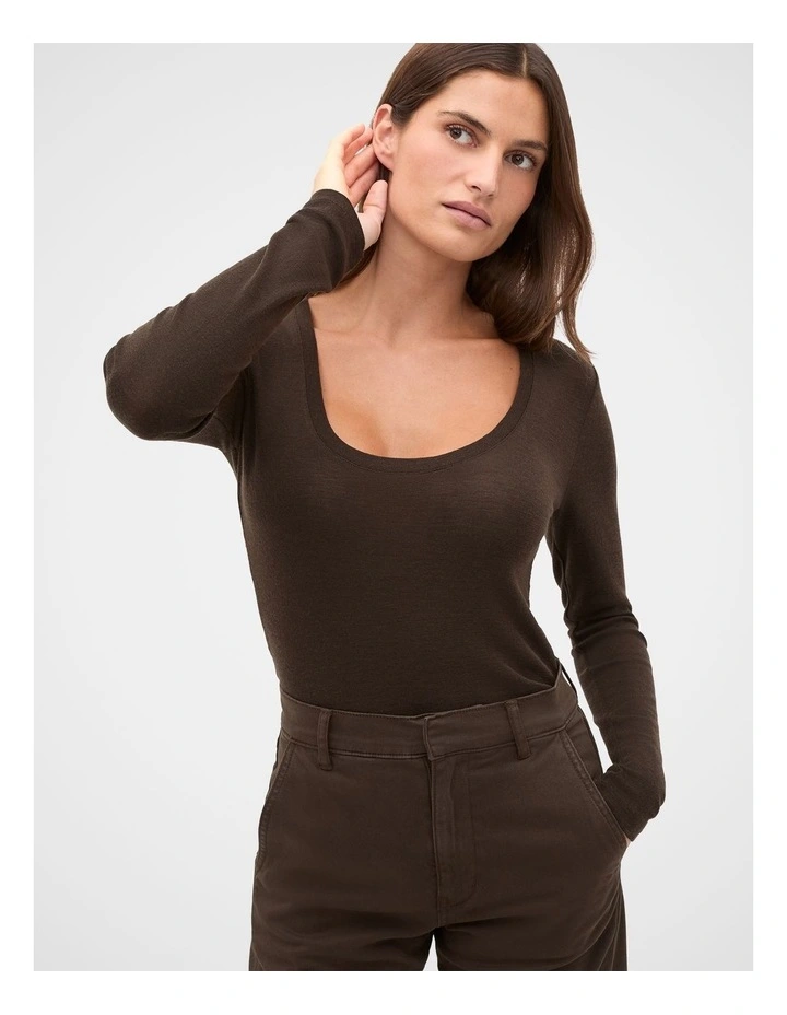 Australian Merino Scoop Neck Top in Coffee Bean image 1