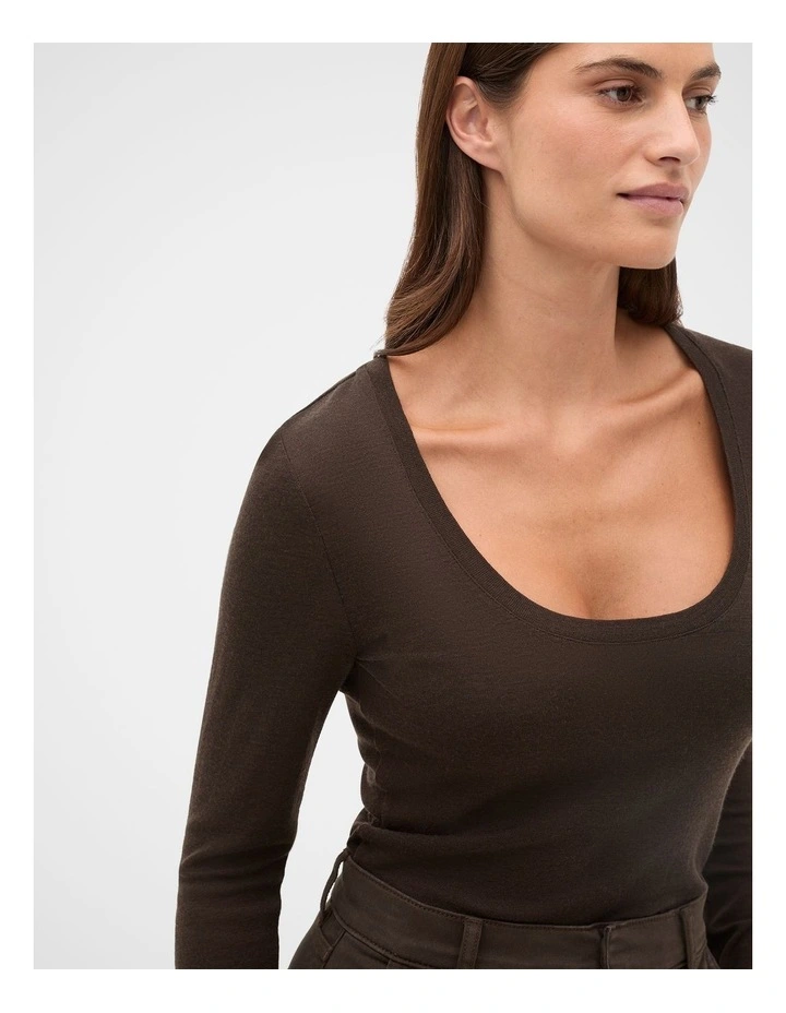 Australian Merino Scoop Neck Top in Coffee Bean image 4