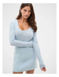 Australian Merino Scoop Neck Top in Soft Blue Marle