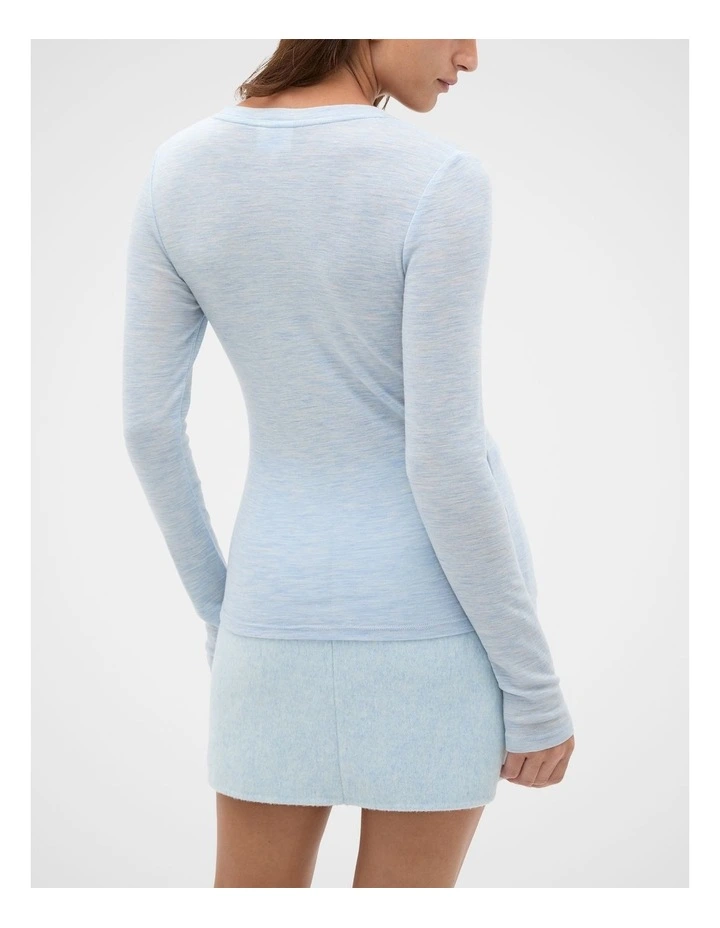 Australian Merino Scoop Neck Top in Soft Blue Marle image 2