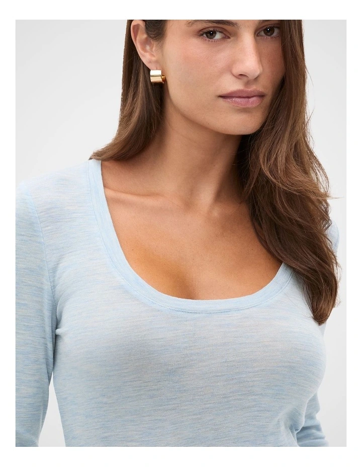 Australian Merino Scoop Neck Top in Soft Blue Marle image 3