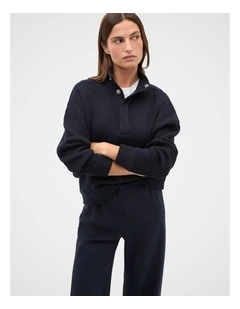 Textured Twist Funnel Neck Sweat in Twilight Blue Twist
