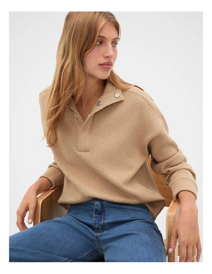 Textured Twist Funnel Neck Sweat in Sandstone Twist image 1