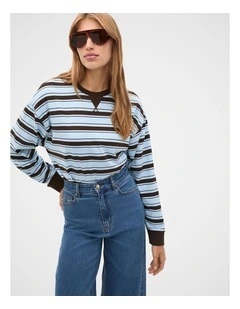 Slouchy Long Sleeve Striped Top in Soft Blue Stripe