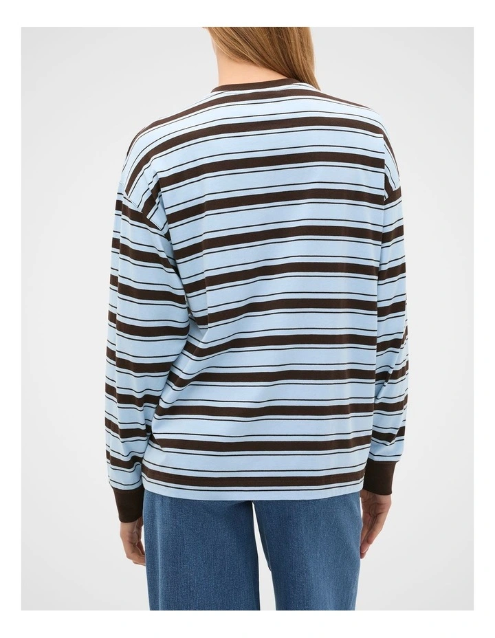 Slouchy Long Sleeve Striped Top in Soft Blue Stripe image 2
