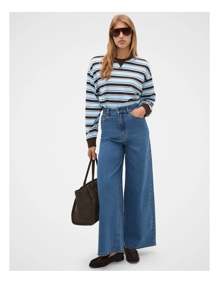 Slouchy Long Sleeve Striped Top in Soft Blue Stripe image 3