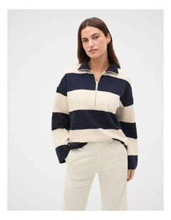 Half Zip Stripe Sweat in Twilight Blue Stripe