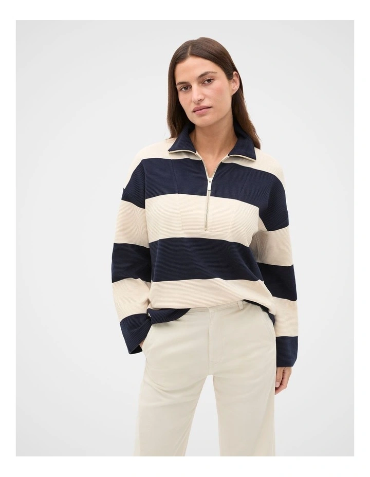 Half Zip Stripe Sweat in Twilight Blue Stripe image 1