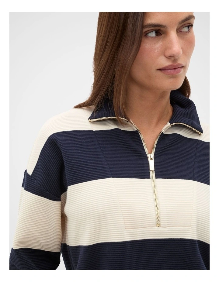 Half Zip Stripe Sweat in Twilight Blue Stripe image 3