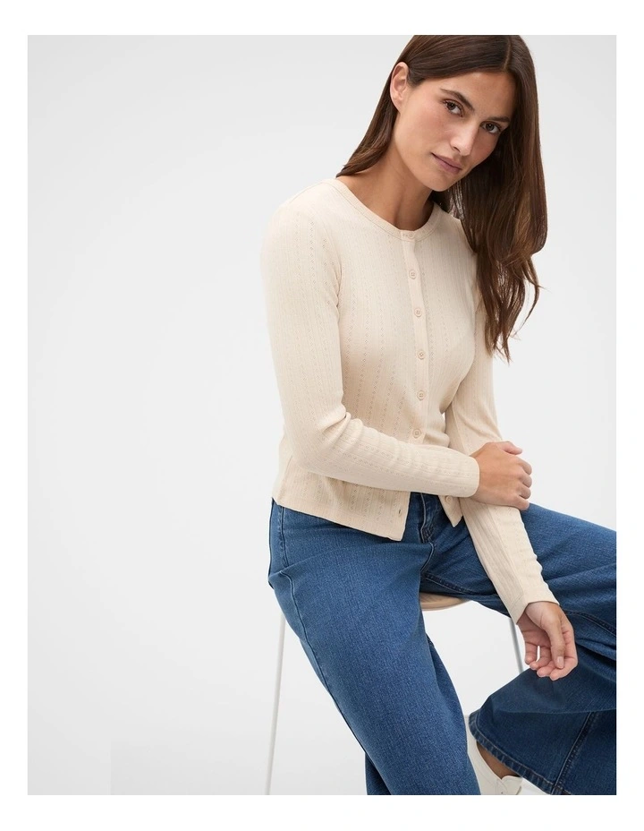 Pointelle Long Sleeve Top in Vanilla Cream image 1