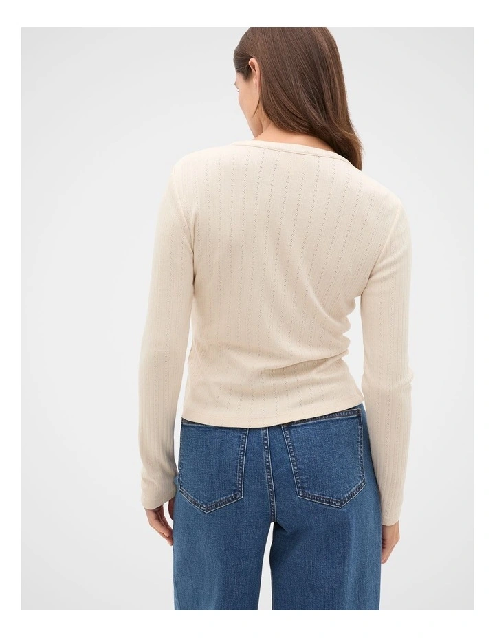 Pointelle Long Sleeve Top in Vanilla Cream image 2