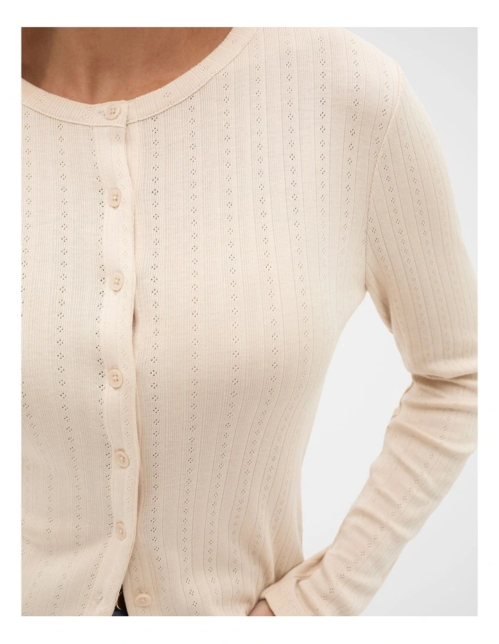 Pointelle Long Sleeve Top in Vanilla Cream image 4