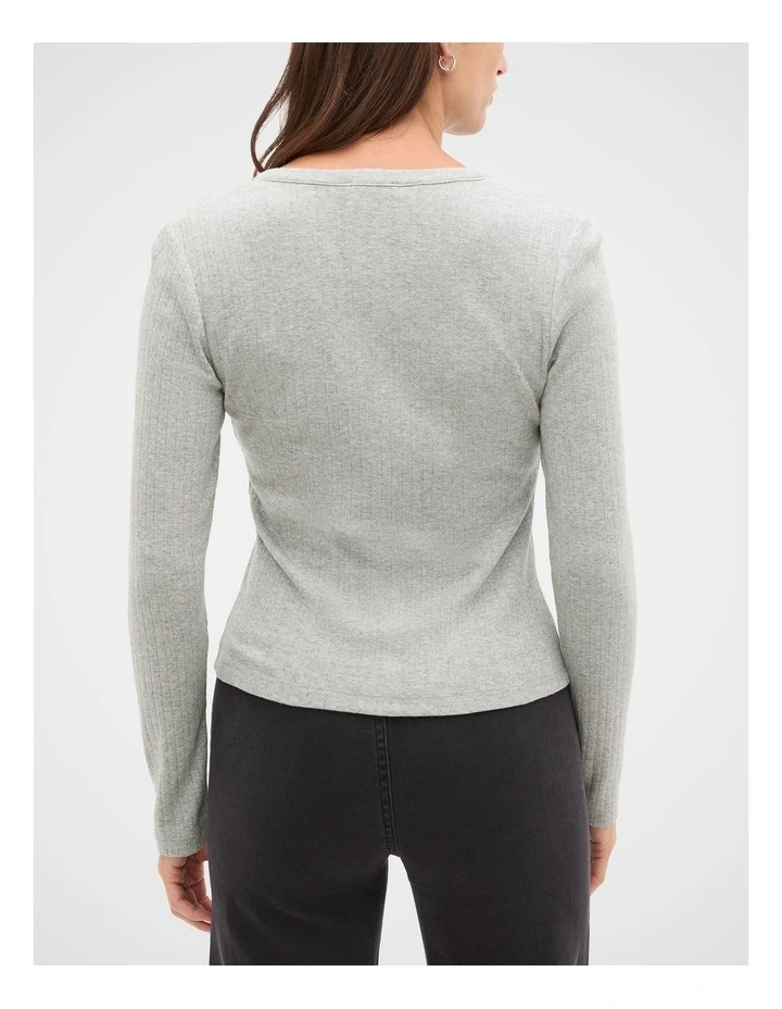 Pointelle Long Sleeve Top in Pale Slate Marle image 2