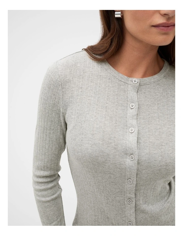 Pointelle Long Sleeve Top in Pale Slate Marle image 3