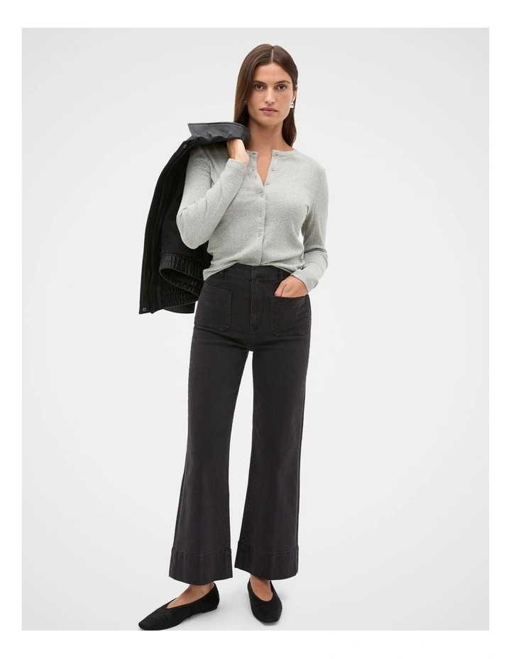 Pointelle Long Sleeve Top in Pale Slate Marle image 4