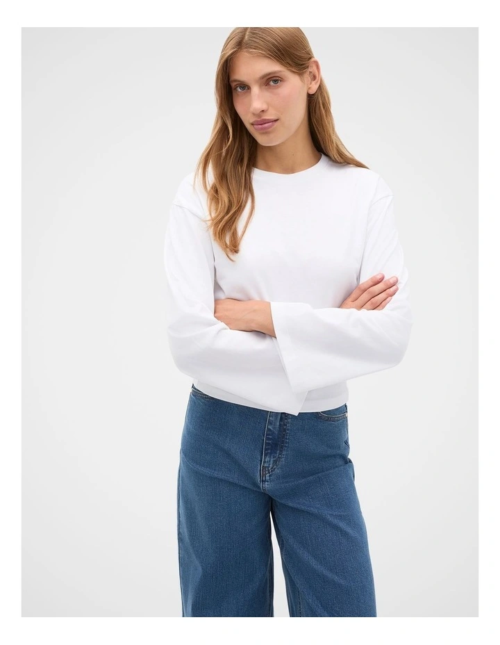 Cotton Long Sleeve Waisted Top in Whisper White image 4