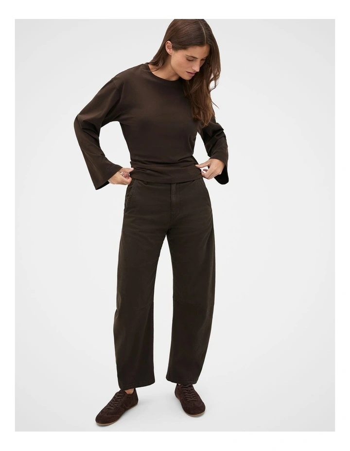 Cotton Long Sleeve Waisted Top in Coffee Bean image 3