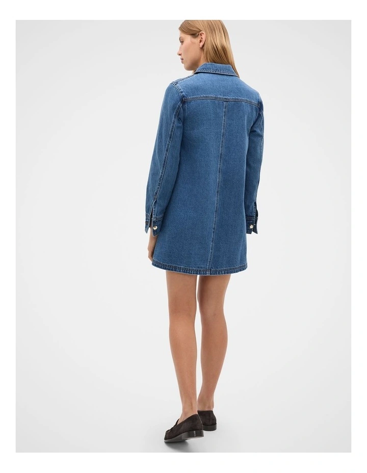Denim Longsleeve Mini Dress in Mid Indigo Denim image 2
