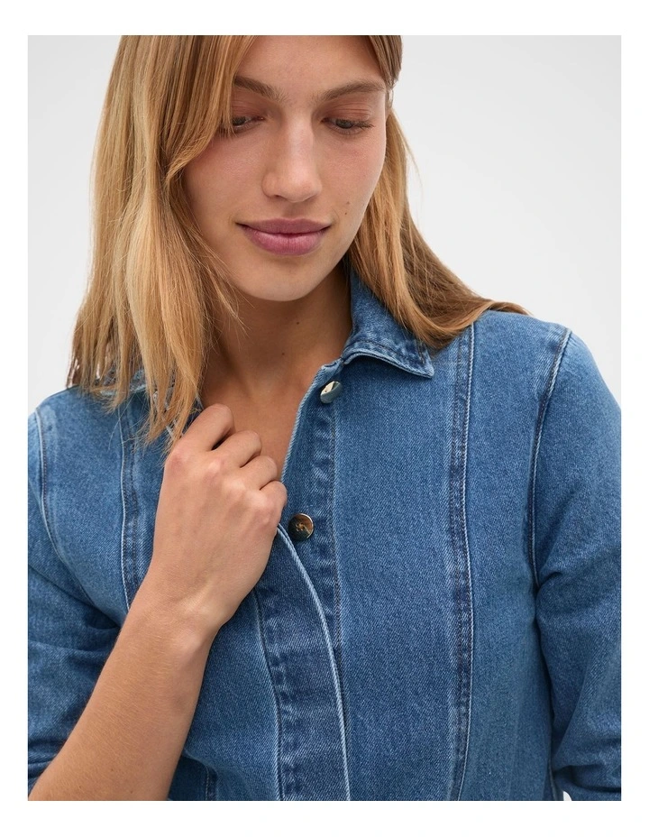 Denim Longsleeve Mini Dress in Mid Indigo Denim image 4