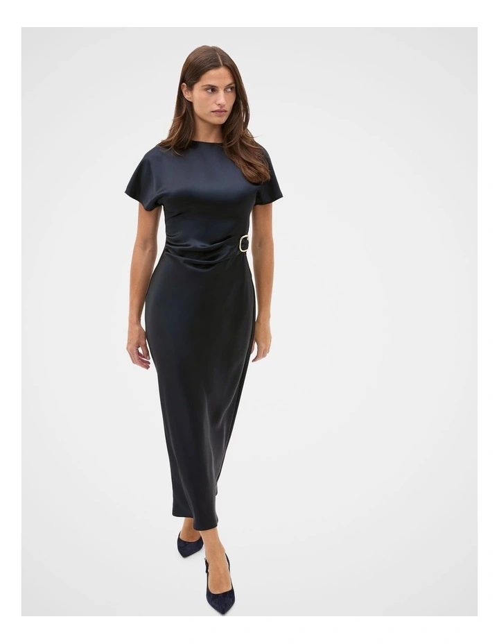 Satin Draped Column Dress in Twilight Blue image 1