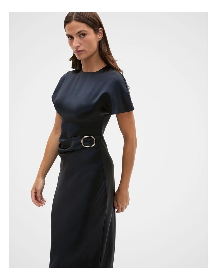 Satin Draped Column Dress in Twilight Blue image 3