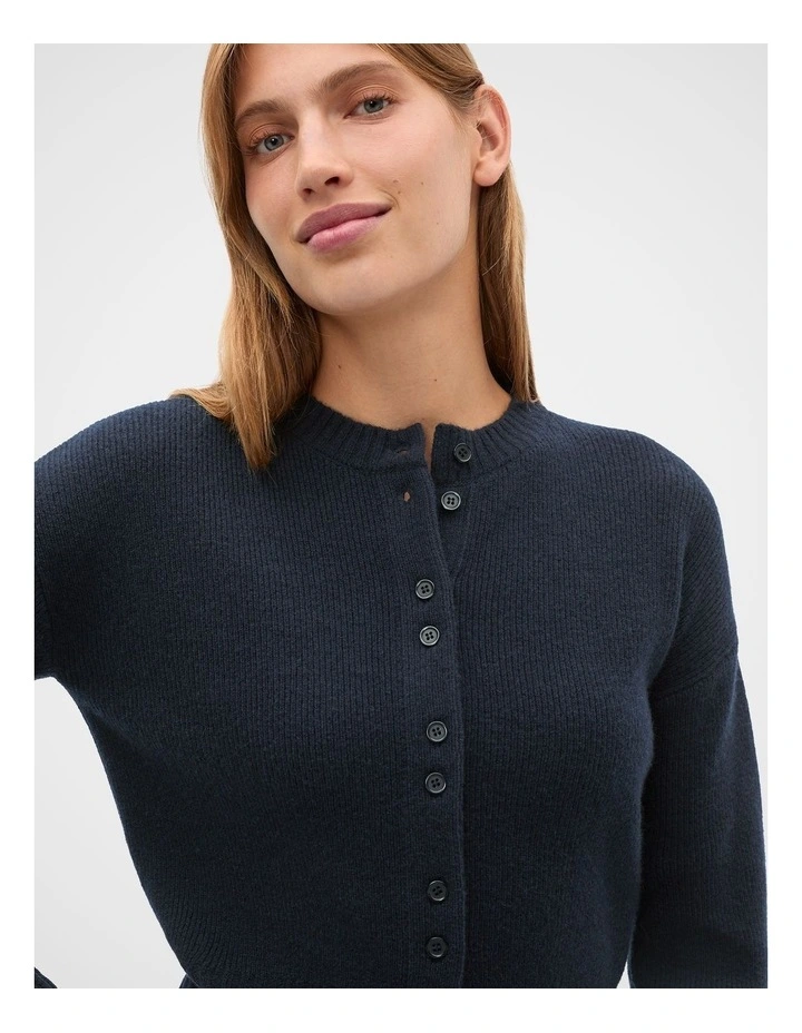 Merino Button Up Knit Cardigan in Twilight Blue image 4