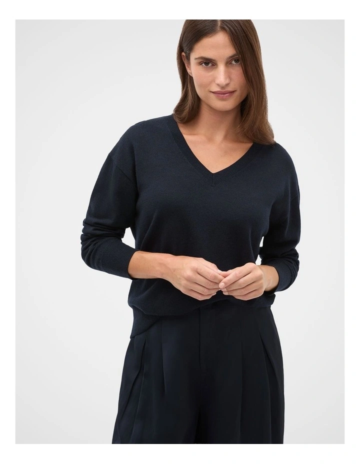 Australian Merino V Neck Knit in Twilight Blue image 1