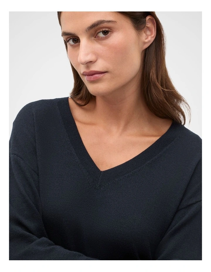 Australian Merino V Neck Knit in Twilight Blue image 3