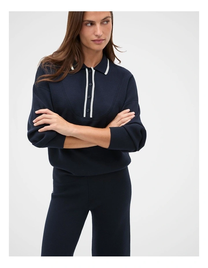 Double Knit Collared Sweater in Twilight Blue image 1