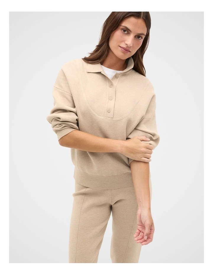 Double Knit Collared Sweater in Sandstone Marle image 1