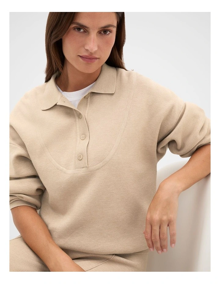 Double Knit Collared Sweater in Sandstone Marle image 3