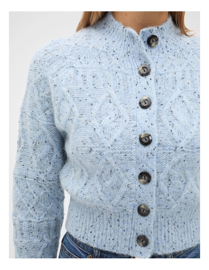 Diamond Cable Knit Cardigan in Soft Blue Marle image 3