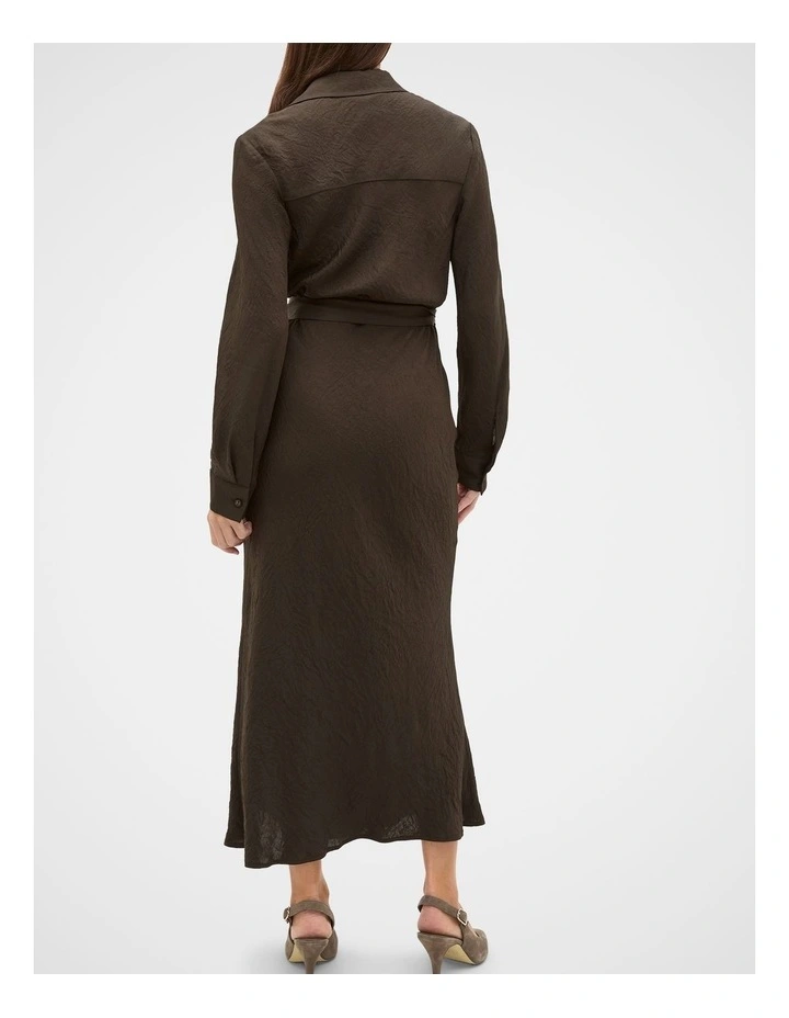 Textured Satin Wrap Shirt Dress in Coffee Bean image 2