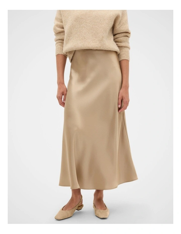 Satin Midi Skirt in Sandstone image 1