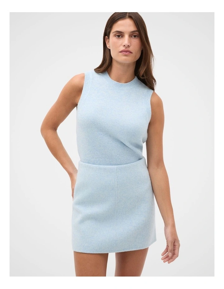 Wool Blend Mini Skirt in Soft Blue Marle image 1