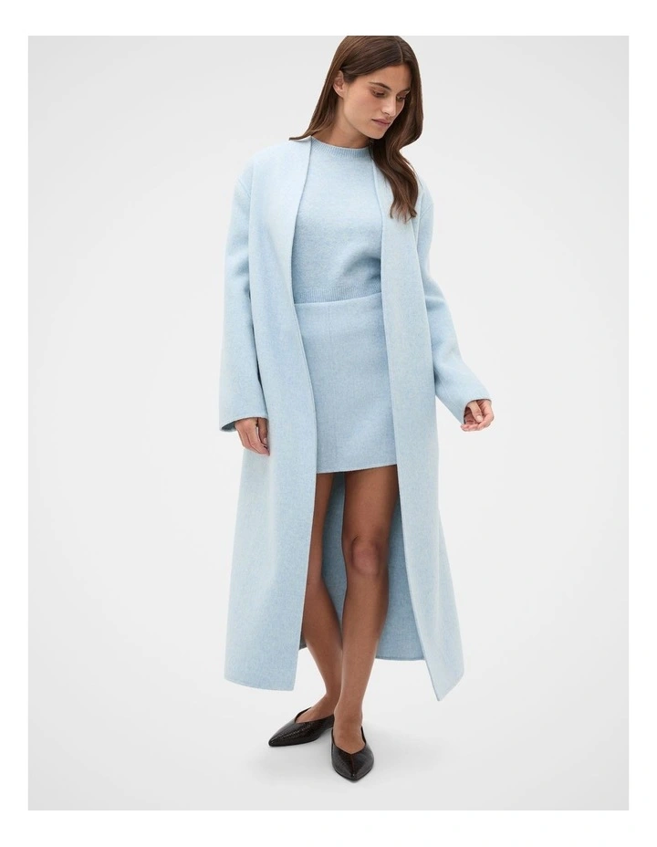 Wool Blend Mini Skirt in Soft Blue Marle image 3