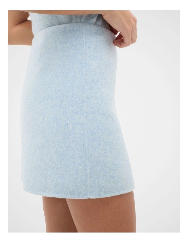Wool Blend Mini Skirt in Soft Blue Marle image 4