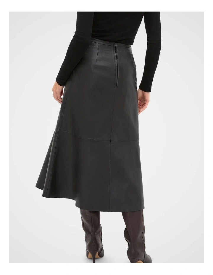 Leather Midi Split Front Skirt in Black image 2