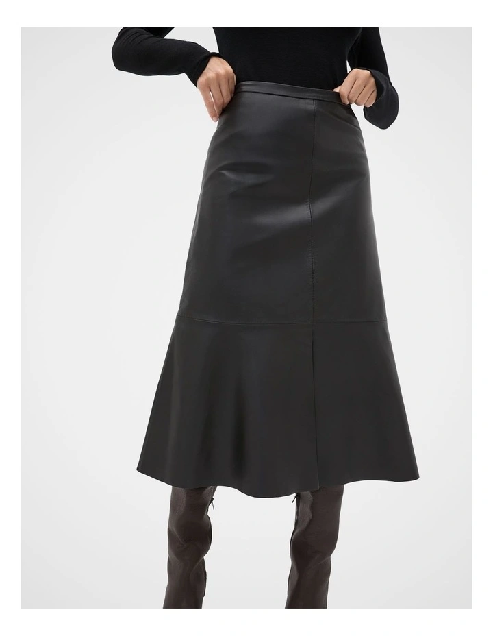 Leather Midi Split Front Skirt in Black image 4