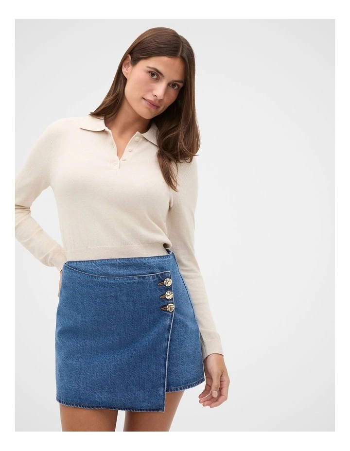 Denim Wrap Mini Skirt in Mid Indigo Denim image 1