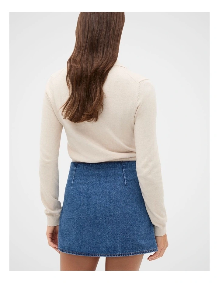 Denim Wrap Mini Skirt in Mid Indigo Denim image 2