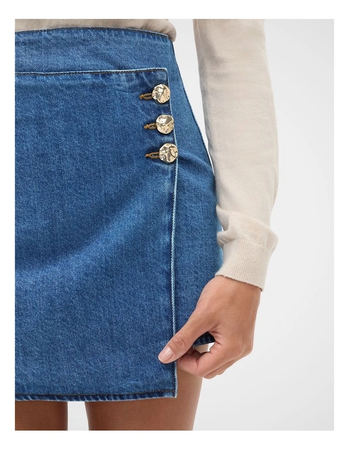 Denim Wrap Mini Skirt in Mid Indigo Denim image 4