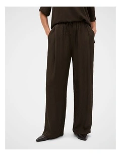 Textured Satin Straight Leg Pant in Coffee Bean