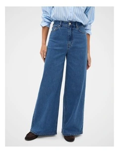 Palazzo Jeans in Mid Indigo Denim