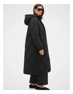 Longline Puffer Coat in Black